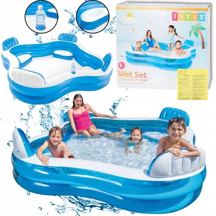 Zestaw Basen Ogrodowy Rodzinny Dmuchany Z Siedzeniami Uchywtami Intex Xxl