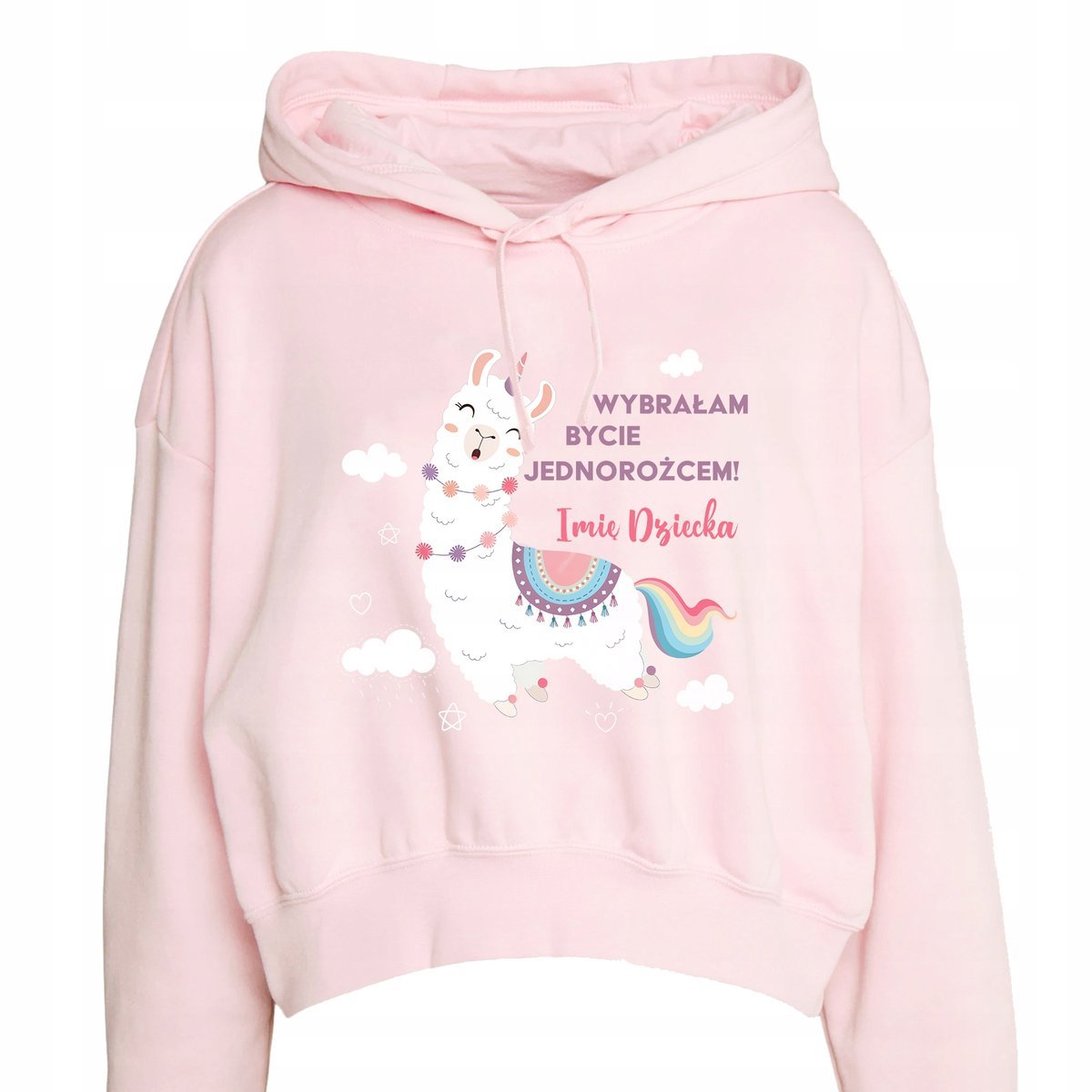 BLUZA DZIECIĘCA CROPPED JUNIOR RÓŻOWA BYCIE JEDNOROŻCEM IMIĘ ROZM 110-116cm