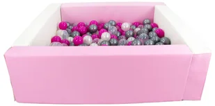 Kwadratowy suchy basen z ekoskóry z 200 piłeczkami (biały, różowy (pastel)/perłowy, transparentny, różowy, srebrny) - Suche baseny - miniaturka - grafika 1