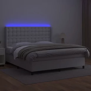 Lumarko Łóżko kontynentalne z materacem i LED, biała ekoskóra 180x200cm - Łóżka - miniaturka - grafika 4