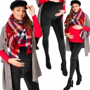 Legginsy Ciążowe Getry Dobrze Kryjące Długie Welur - Spodnie ciążowe - miniaturka - grafika 1