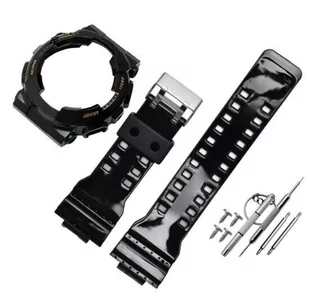2W1 opaska pasek + etui BEZEL do Casio G-SHOCK GA-100 GA-110 GD-100 G-8900 czarna glossy (czarny napis; srebrna klamra) - Akcesoria do smartwatchy - miniaturka - grafika 1