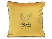 Poduszki dekoracyjne - Haftowana poduszka welwetowa musztardowa Zajączek Wielkanocny 40x40 - miniaturka - grafika 1