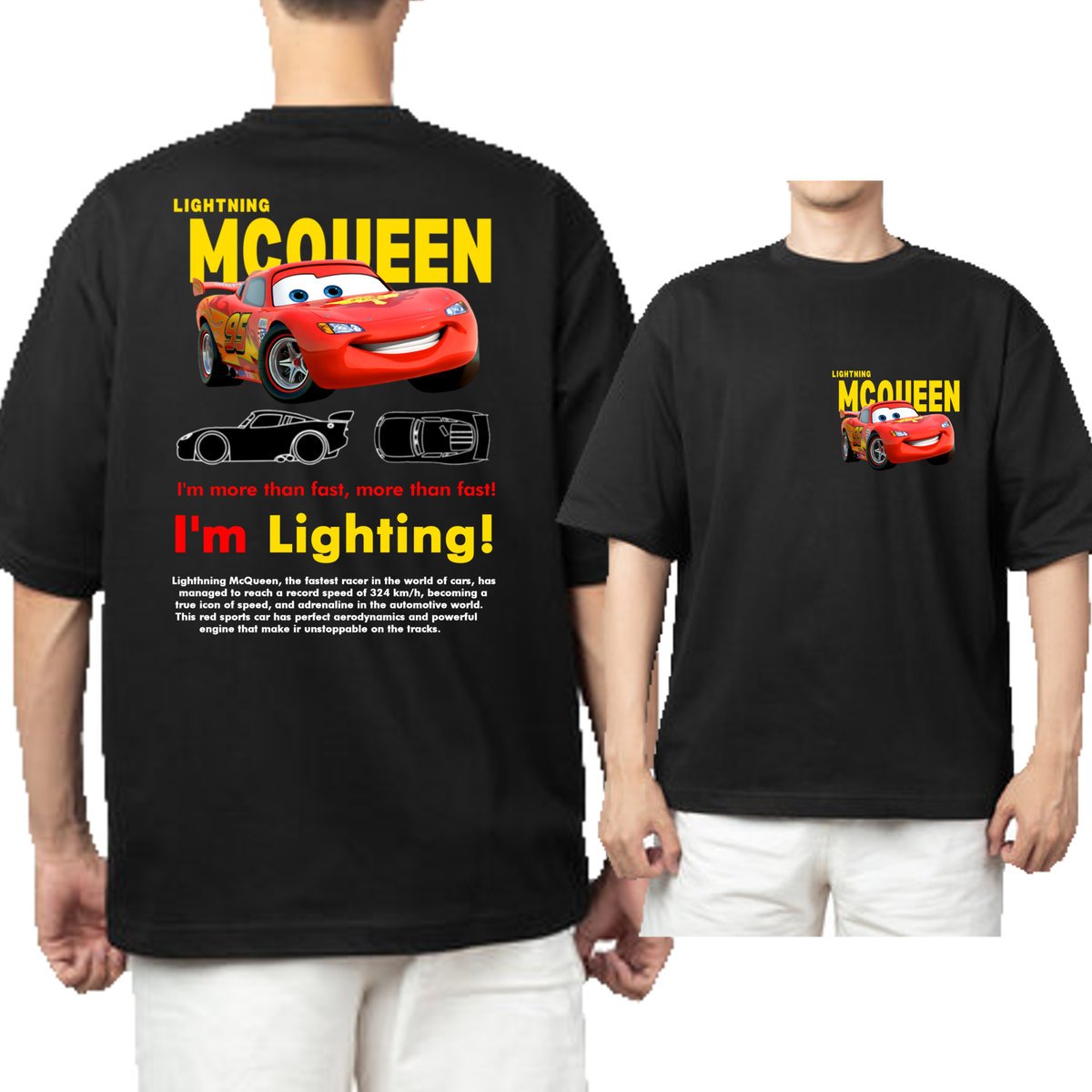 Koszulka Męska I'M Lightning Cars Mcqueen Sally Przód Tył Xxl 3378 Czarna