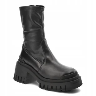 Czarne botki workery CARINII B10021 klocek platforma skóra modne - Botki damskie - miniaturka - grafika 1