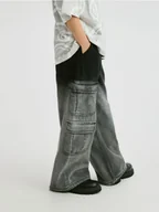 Spodnie i spodenki dla dziewczynek - Reserved - Jeansy wide leg z efektem ombre - czarny - miniaturka - grafika 1