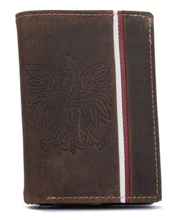 Portfel męski skórzany zamszowy portfel patriotyczny polski z flagą i godłem, ciemny brązowy - Portfele - miniaturka - grafika 1