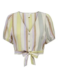 ONLY Damska bluzka koszulowa Onltine Ss Knot Button Top WVN, Whitecap Gray/Stripes: vlear Sky + Pruple Rose + Sundress, L - Bluzki damskie - miniaturka - grafika 1