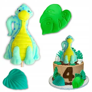 Figurka cukrowa na tort topper dinozaur 2D ozdoby dekoracje urodzinowe liść - Dodatki do ciast w proszku - miniaturka - grafika 1