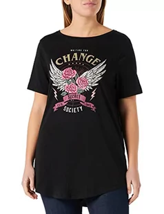 ONLY CARMAKOMA Women's CARLIMA Life Long S/S TOP Box JRS T-Shirt, Black/Print:Change, M-46/48, czarny/nadruk: zmieniający się, 46 - Koszulki i topy damskie - miniaturka - grafika 1