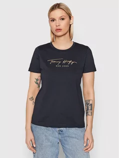 Koszulki i topy damskie - Tommy Hilfiger T-Shirt Lurex Emb C-Nk WW0WW32781 Granatowy Regular Fit - grafika 1