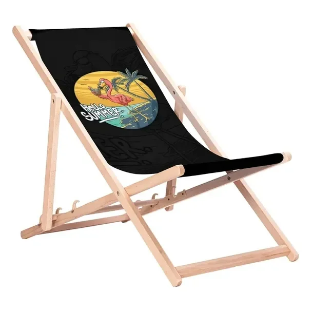 Leżak Drewniany Plażowy z Nadrukami Hello Summer Bukowe Leżaki KN127