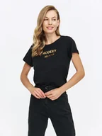 Koszulki i topy damskie - T-shirt damski ze złotym nadrukiem - miniaturka - grafika 1