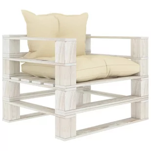 vidaXL Ogrodowe siedzisko z palet, z kremowymi poduszkami, drewniane - Ławki ogrodowe - miniaturka - grafika 1