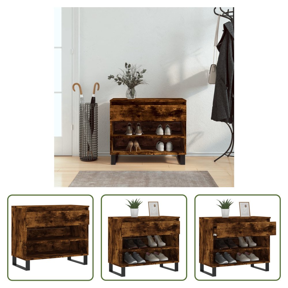 The Living Store Stojak na buty dąb wędzony 70x36x60 cm materiał drewnopochodny