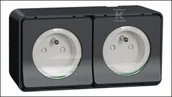 Gniazdka elektryczne - Gniazdo zasilające z uziemieniem 2P+PE podwójne kolor antracytowy Mureva - miniaturka - grafika 1
