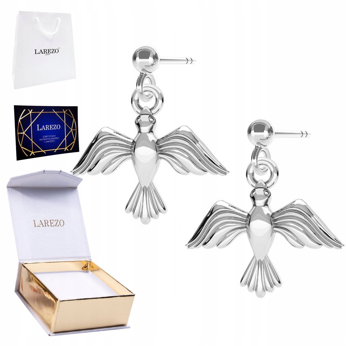 Piękne Kolczyki Srebrne 925 z Ptakami Lśniące Ptaszki Ptaki na Sztyfcie