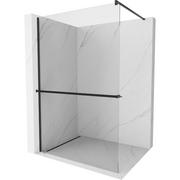 Ścianki i drzwi prysznicowe - Mexen Kioto+ ścianka prysznicowa z półką i relingiem 140 x 200 cm, transparent 8 mm, czarna - miniaturka - grafika 1