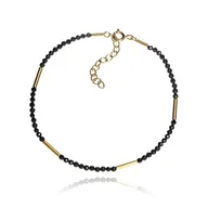 Bransoletki - ankabizuteria.pl Subtelna bransoletka srebrna pozłacana z czarnymi sp - miniaturka - grafika 1