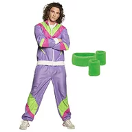 Paski - Boland Boland - Zestaw treningowy dla mężczyzn, fioletowo-zielony, dres treningowy w stylu lat 80. i 3-częściowy zestaw opasek przeciwpotowych, przycisk kąpielowy, kostium, karnawał, impreza tematyczna 10270232B - miniaturka - grafika 1