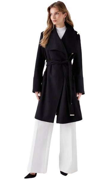 Coast Damski Czarny Klasyczny Płaszcz z Paskiem 38 Hkb