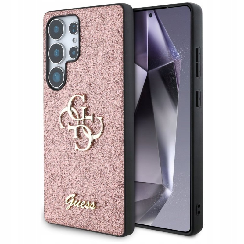 Guess Etui Glitter Script Big 4G do Galaxy S25 Ultra, różowe