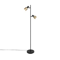 Lampy stojące - QAZQA Designerska lampa podłogowa czarna ze złotym 2-światłem - Stijn - miniaturka - grafika 1