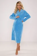 Szlafroki damskie - Chłonny szlafrok damski Lydie dlługi niebieski M - miniaturka - grafika 1