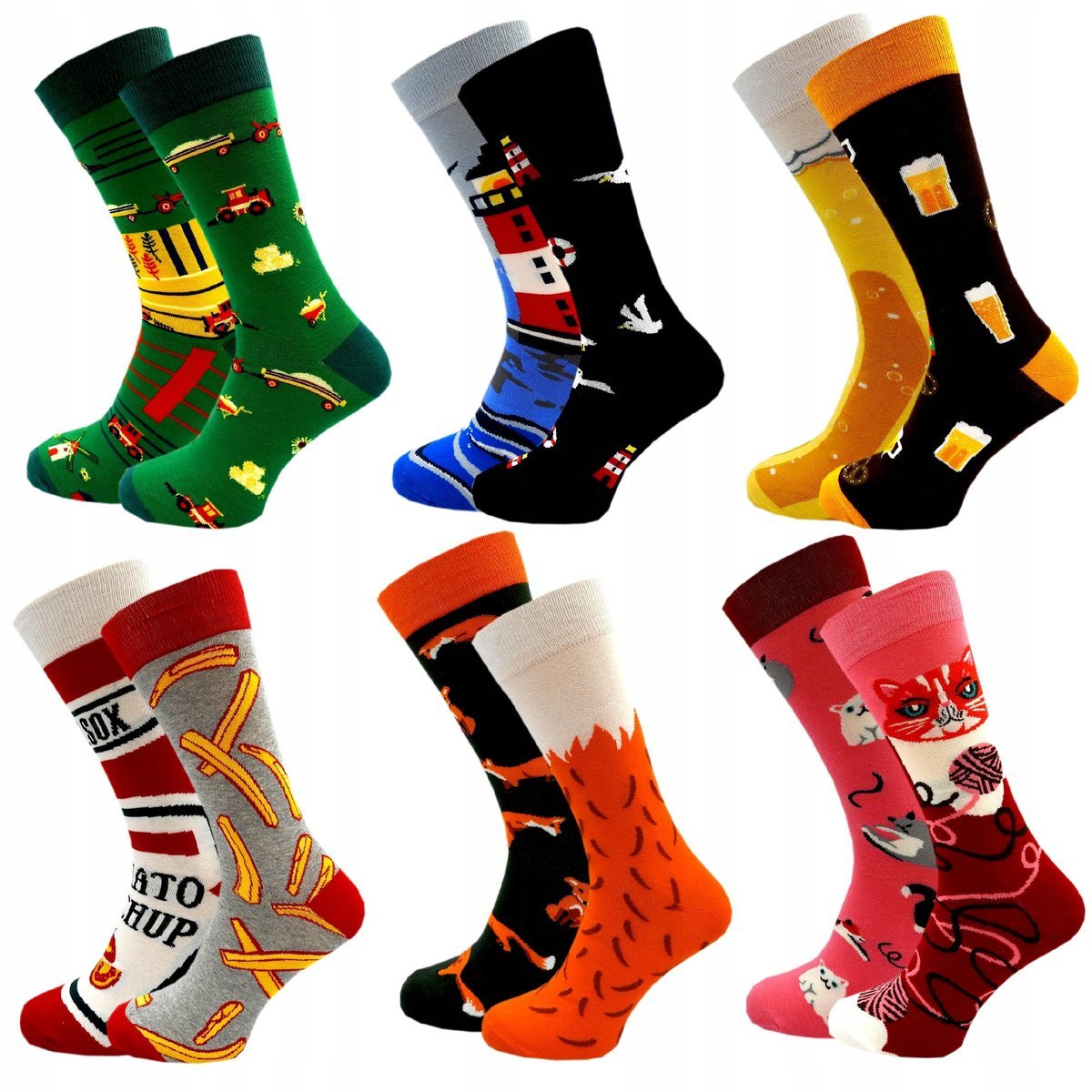 6 x Skarpety Męskie 90% BAWEŁNA KAŻDA PARA INNA Śmieszne NIE DO PARY 44-46