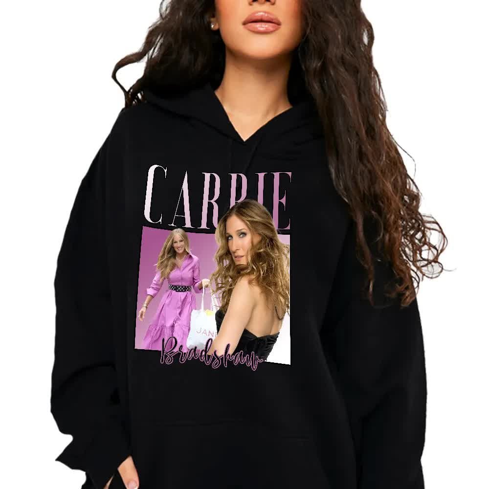 Bluza Czarna Damska z Kapturem CARRIE BRADSHAW Dla Fanek Wzory - XL