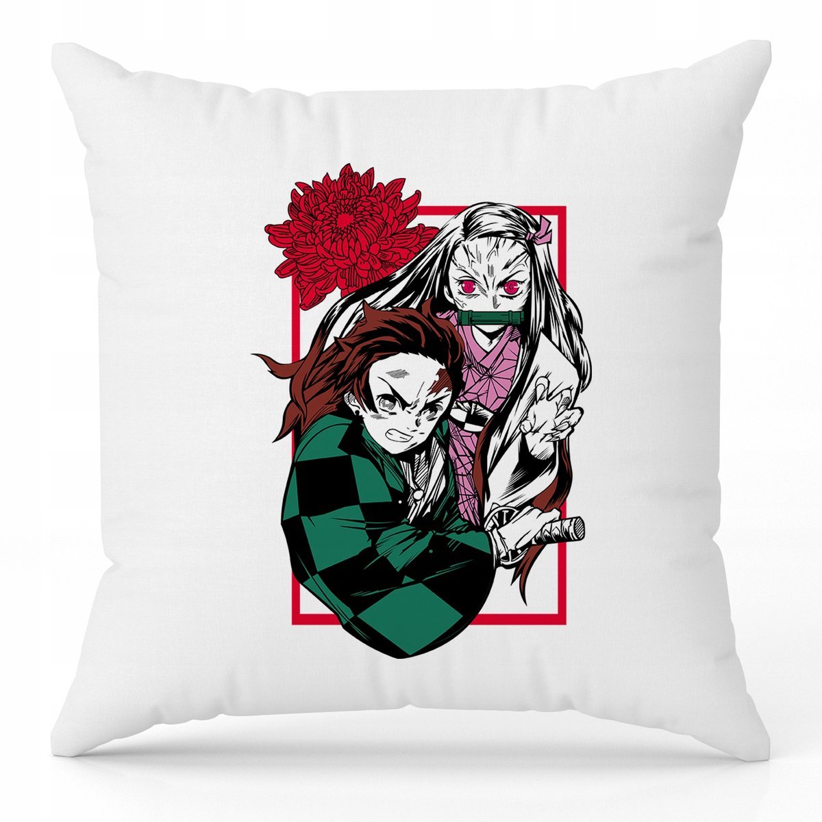 Poduszka Biała Ozdobna 40cm x 40cm TANJIROU & NEZUKO Film Anime Prezent Wz