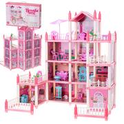 Domki dla lalek - Domek dla lalek willa różowa DIY 4 poziomy mebelki - miniaturka - grafika 1