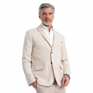 Marynarki męskie - Męska marynarka o kroju REGULAR z lnem kremowa V1 OM-BLZB-0128 L - miniaturka - grafika 1