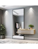 Lustra - Nowoczesne duże lustro w drewnianej ramie z wycięciem na szafkę 1503, Wymiary: 60X160 - miniaturka - grafika 1