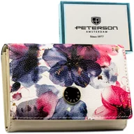 Portfele - Mały poziomy portfel damski kolorowy na zatrzask kwiatowy wzór skóra naturalna i ekologiczna PETERSON karty gotówka dokumenty dowód rejestracyjny oc.. - miniaturka - grafika 1