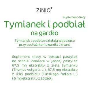 TITLIS SPÓŁKA Z OGRANICZONĄ ODPOWIEDZIALNOŚCIĄ ZINIQ Tymianek i podbiał na gardło 24 pastylki do ssania - Przeziębienie i grypa - miniaturka - grafika 1