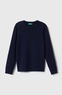 Swetry dla dziewczynek - United Colors of Benetton sweter bawełniany dziecięcy kolor granatowy lekki - grafika 1