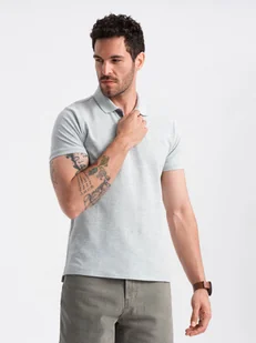 Męska koszulka polo jednokolorowa BASIC z dzianiny pique - szara V20 OM-POBS-0100 3XL - Koszulki męskie - miniaturka - grafika 1