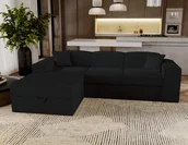 Narożniki - Sofa narożna z funkcją spania Santorini - Sofa 250 cm z funkcją spania, narożnik w kształcie litery L, rozkładana sofa - Lewa - Czarny & Poso 135 - miniaturka - grafika 1