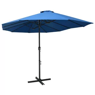 vidaXL Parasol ogrodowy na słupku aluminiowym, 460 x 270 cm, niebieski - Parasole ogrodowe - miniaturka - grafika 1