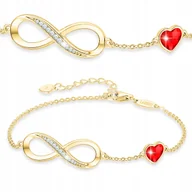 Bransoletki - Złota Bransoletka Rubinowe Serce z Nieskończonością Cyrkonie SREBRO 925 - miniaturka - grafika 1
