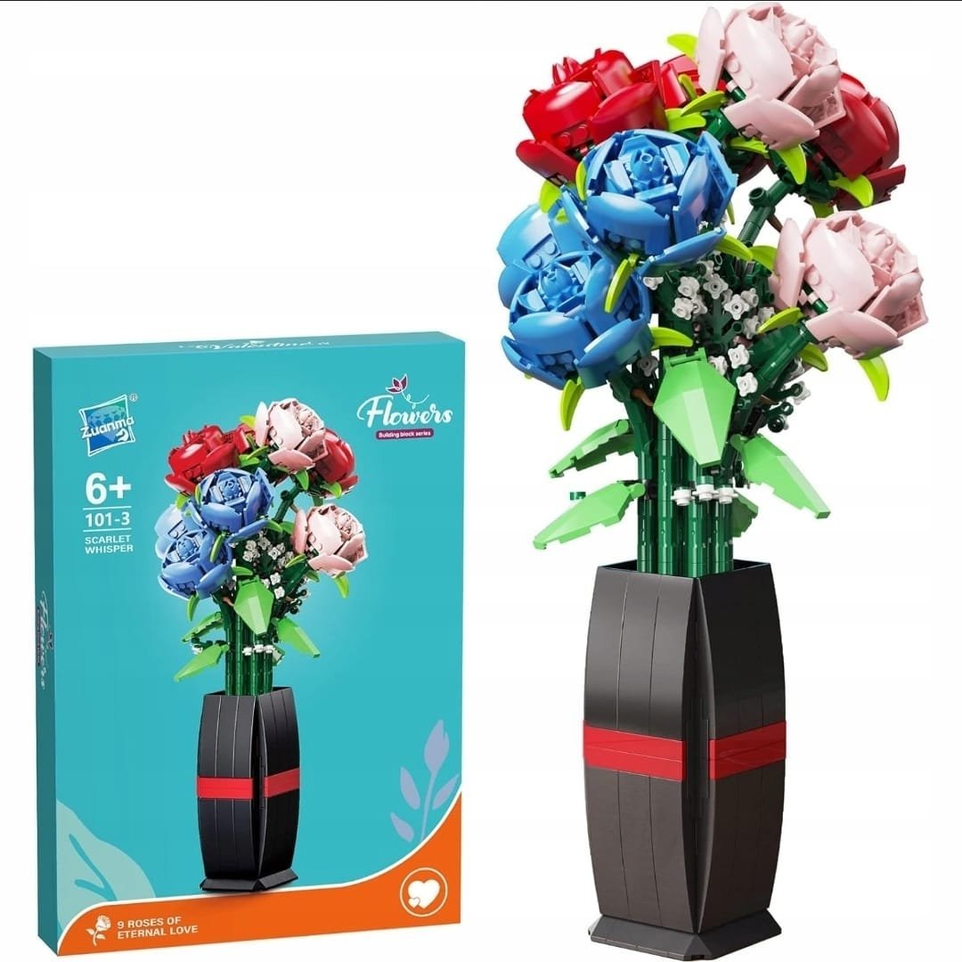 Klocki Róże Bukiet – Kreatywny zestaw DIY, dekoracja do domu