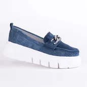 Mokasyny damskie - Mokasyny damskie ażurowe GOODIN GD-FT-127 skóra zamsz ażurek niebieski 36 - miniaturka - grafika 1