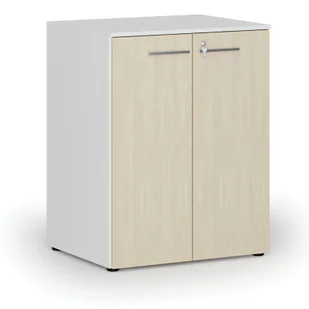 Szafa biurowa z drzwiami PRIMO WHITE, 2 półki, 1027 x 800 x 640 mm, biały/brzoza - Szafy biurowe - miniaturka - grafika 1