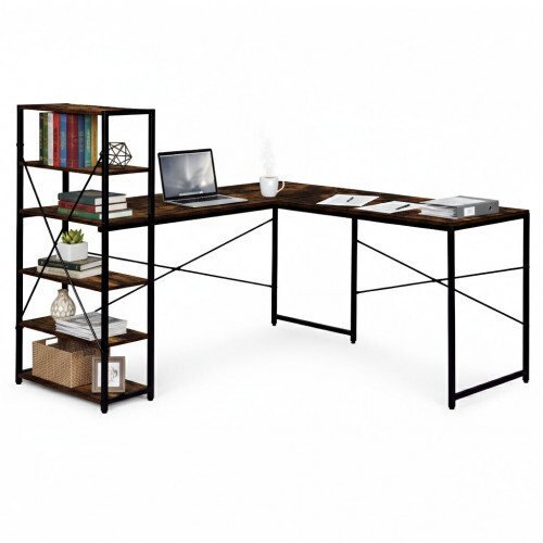 Biurko narożne ModernHome usztywnione z półkami