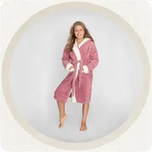 Szlafroki dla dzieci - Ciepły szlafrok dziecięcy dla dziewczynek i nastolatek 122-128 cm pudrowy róż z kremem - Tuva Home - miniaturka - grafika 1