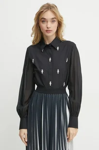 Karl Lagerfeld koszula damska kolor czarny regular z kołnierzykiem klasycznym A1W11014 - Koszule damskie - miniaturka - grafika 1