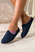 Kapcie damskie - Granatowe kapcie damskie Inblu obuwie domowe z wyjmowaną skórzaną wkładką ozdobny kwiat XH999956 - miniaturka - grafika 1