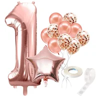 Baby shower i roczek - Balony na roczek zestaw z cyfrą 1 urodziny, goldenrose - miniaturka - grafika 1