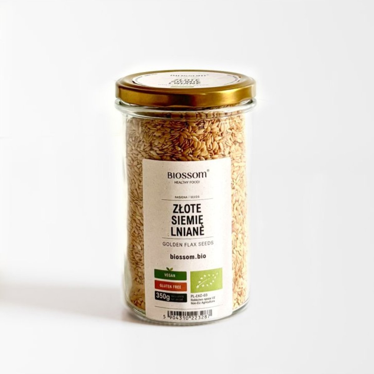 BIO Złote Siemię Lniane 350g Biossom Ziarno Lnu Bez Glutenu Eko Słoik